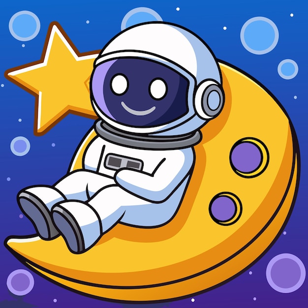 Astronauta lindo relajándose en la Luna Icono vectorial de dibujos animados Ilustración Icono de vacaciones científicas