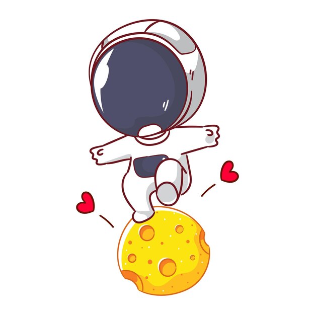 Astronauta lindo saltando en la luna personaje de dibujos animados Diseño conceptual de espacio y ciencia