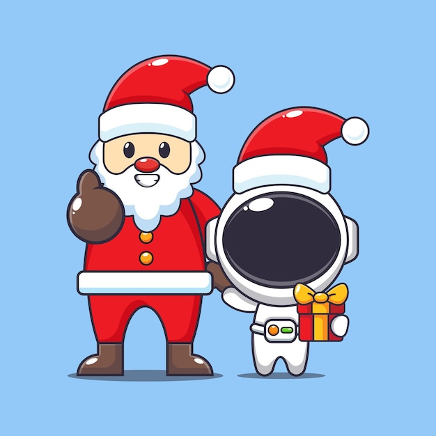 Astronauta lindo con Santa Claus Ilustración de personajes de dibujos animados de Navidad