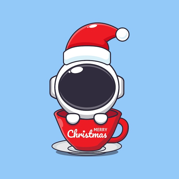 Astronauta lindo con sombrero de Papá Noel en una taza Ilustración de personajes de dibujos animados de Navidad
