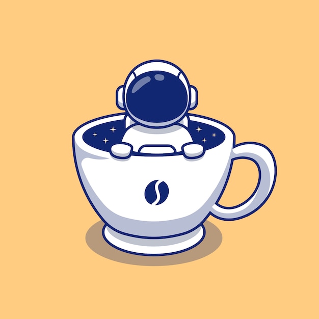 Astronauta lindo en la taza de café espacio ilustración de dibujos animados.