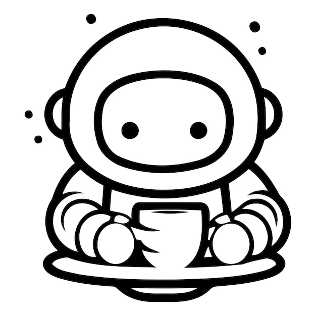 Astronauta lindo con una taza de café Ilustración vectorial sobre fondo blanco