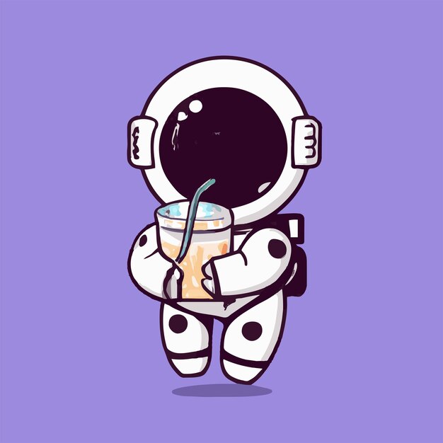 Vector el astronauta lindo con el té de leche de boba vector