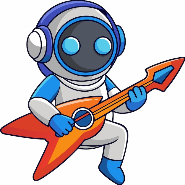 Astronauta lindo tocando la guitarra en un cohete Ícono vectorial de dibujos animados Ilustración Ciencia Icono de música Concepto aislado Vector plano de estilo de dibujo animado premium
