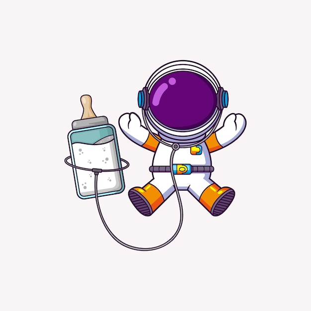 Vector astronauta lindo volando con leche de biberón ciencia tecnología icono concepto