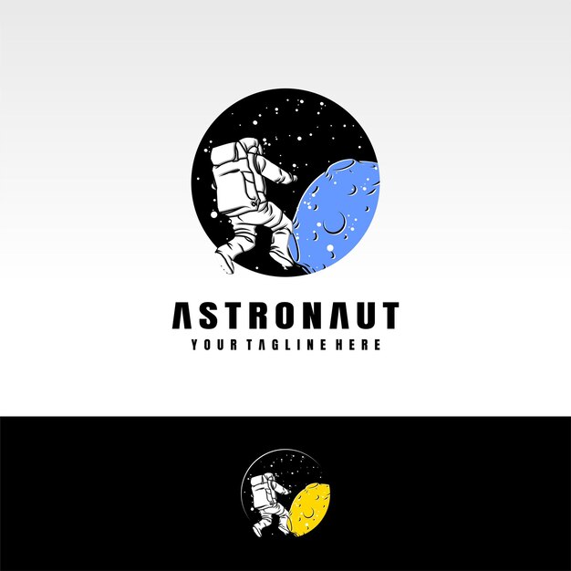 astronauta en la luna logo vector premium