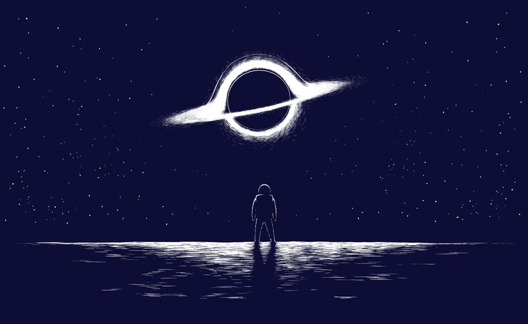 Vector astronauta mira al agujero negro