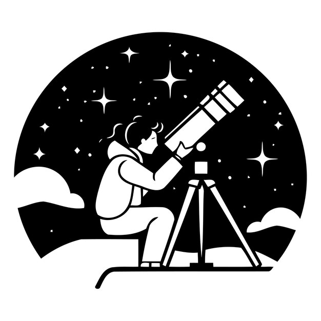 Vector astronauta mira a través de un telescopio ilustración vectorial en estilo plano