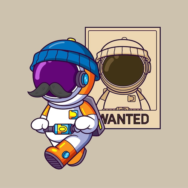 Vector un astronauta mirando un cartel de buscado en la pared.