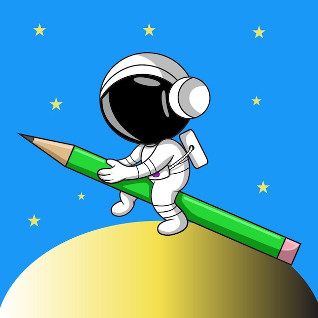 Un astronauta monta un lápiz en el espacio.