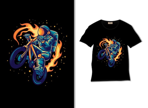 astronauta montando bmx ilustración con diseño de camiseta