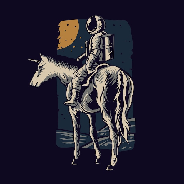 El astronauta montando a caballo, diseño de ilustraciones vectoriales