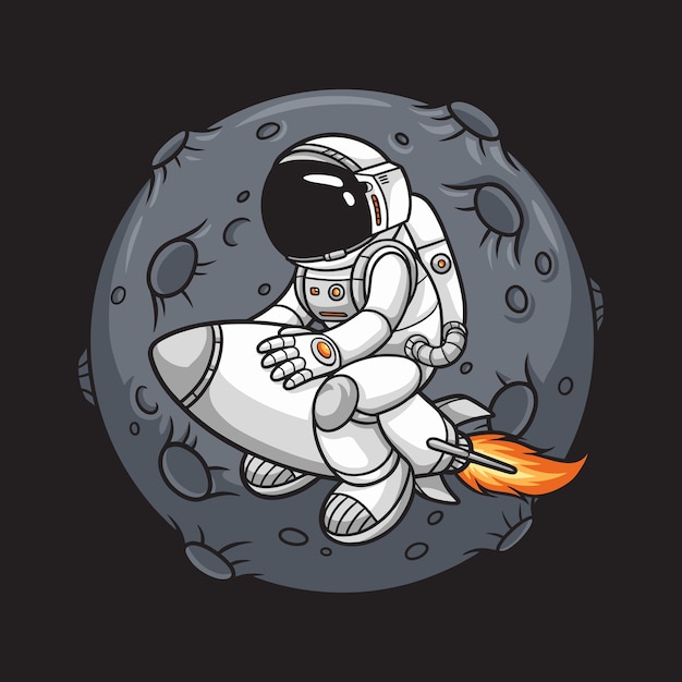 astronauta montando un cohete y una luna de fondo,