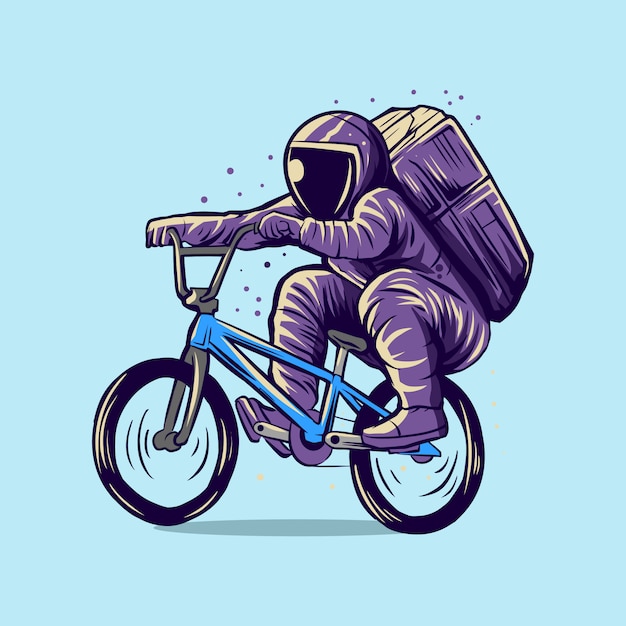 Vector astronauta montando diseño de ilustración de carrera de bmx