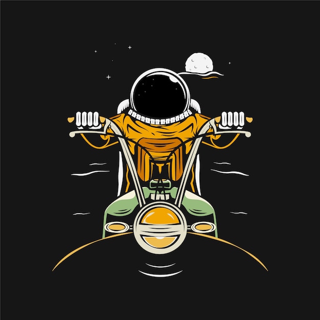 Astronauta montando motocicleta ilustración de dibujos animados