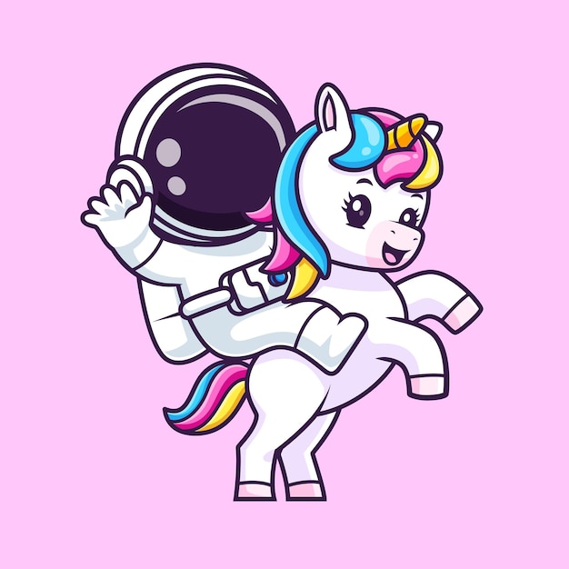 Astronauta montando un unicornio icono de dibujos animados vectorial ilustración ciencia tecnología icono aislado plano
