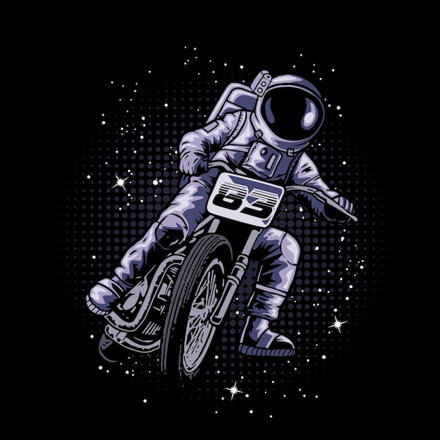 Astronauta en motocicleta en el espacio.