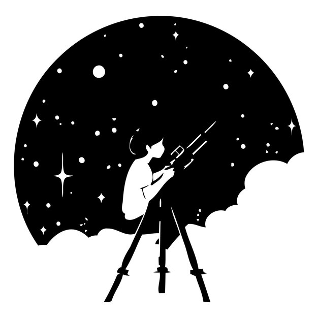 Vector astronauta observando la luna y las estrellas ilustración vectorial plana