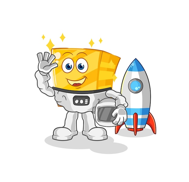 Astronauta de oro que agita el vector de mascota de dibujos animados de carácter