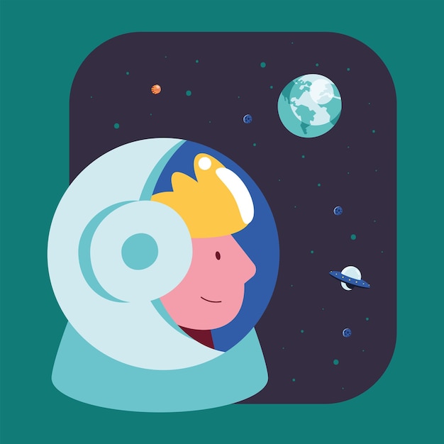 Vector astronauta con perfil de planetas