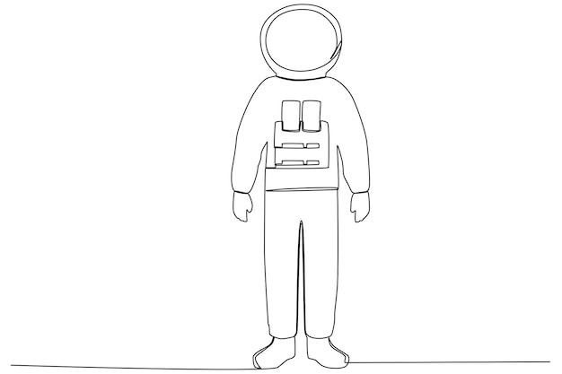 Un astronauta de pie con uniforme completo de arte de una línea.