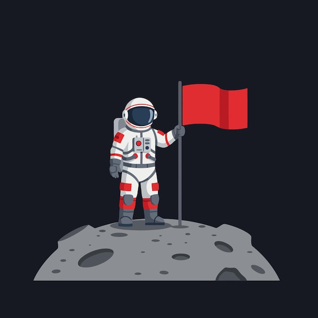 Astronauta plantando una bandera en la superficie de la Luna