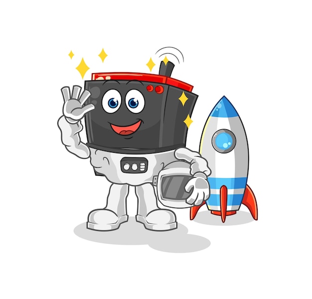 Astronauta de radio agitando vector de mascota de dibujos animados de carácter