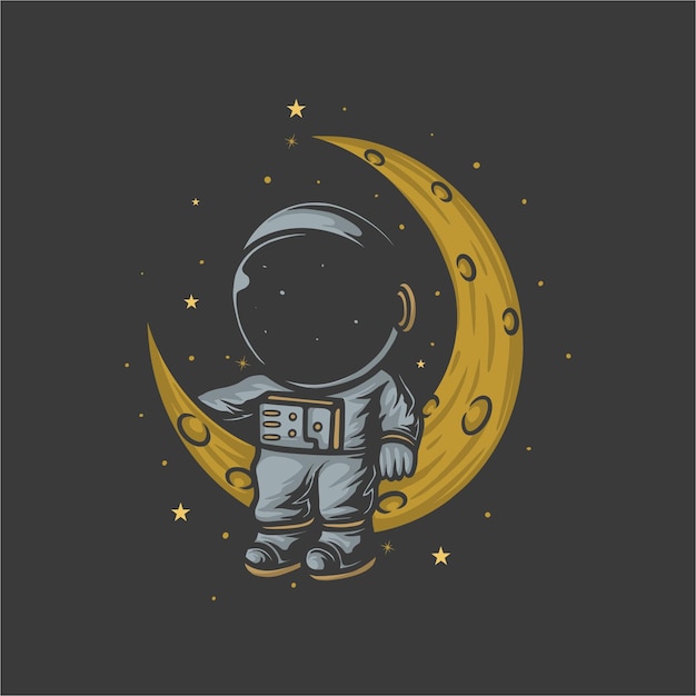 Astronauta relajante en la ilustración de vector de luna