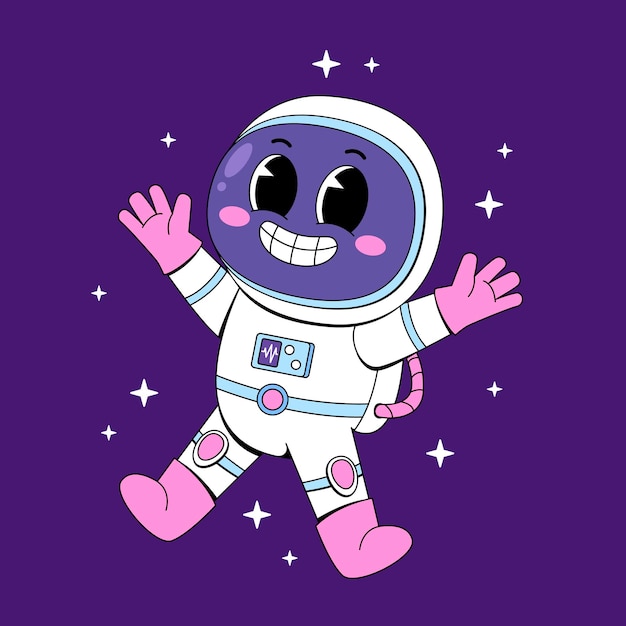 Astronauta retro lindo en el espacio con estrellas