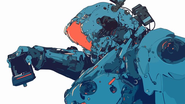 Astronauta robot de combate futurista con fondo blanco