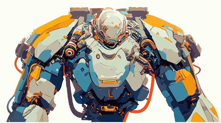 Vector astronauta robot de combate futurista con fondo blanco