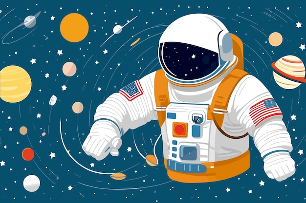 Astronauta sin rostro sistema solar planetas ilustración