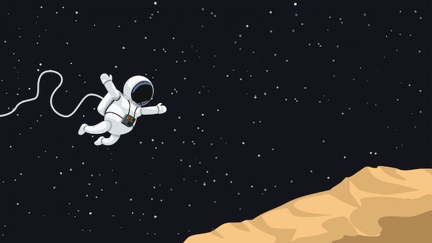 Astronauta saltando sobre asteroide