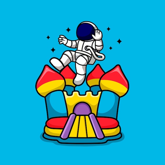 astronauta saltando sobre un ícono de ciencia espacial inflable para niños