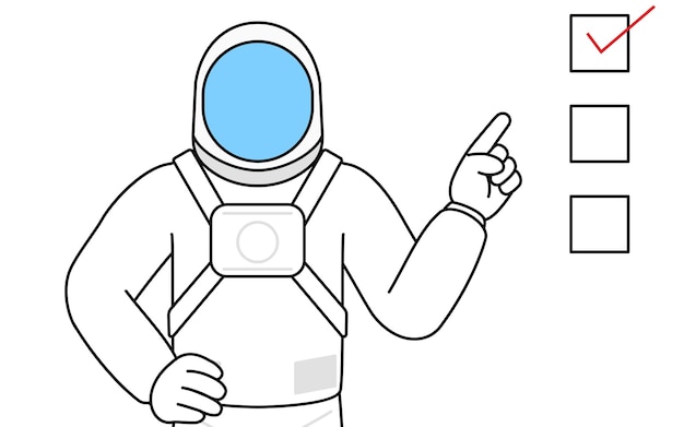 Astronauta señalando una lista de comprobación