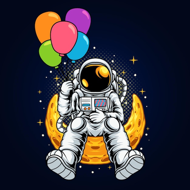 Vector astronauta sentado sosteniendo globo