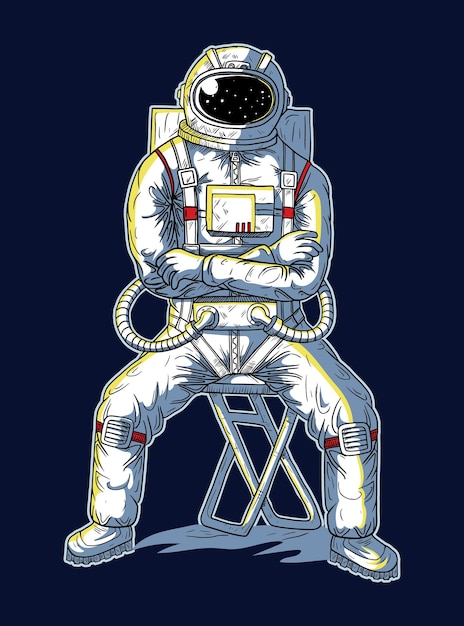 El astronauta se sienta en la silla. Ilustración vectorial dibujada a mano