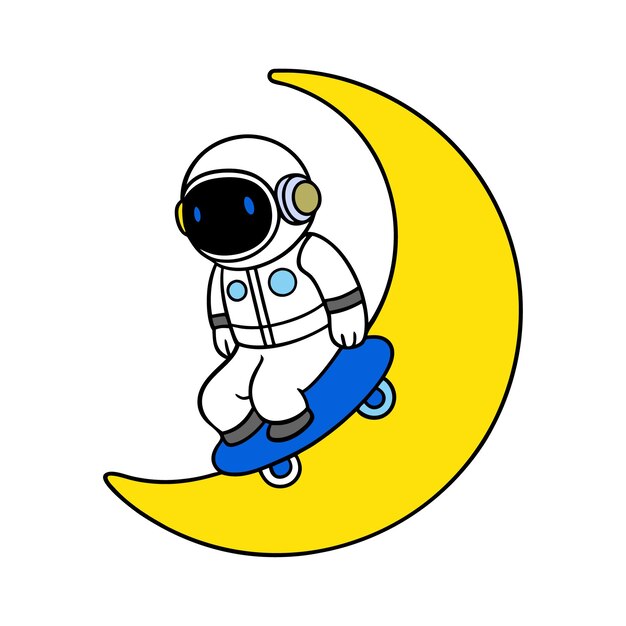 un astronauta se sienta en una tabla azul con la luna en ella