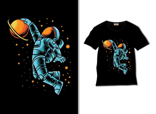 astronauta slamdunk en la ilustración del espacio con diseño de camiseta