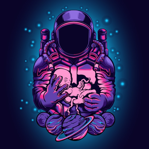 Astronauta sosteniendo una ilustración de bebé