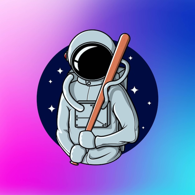 Astronauta sosteniendo una ilustración de vector de bate de béisbol