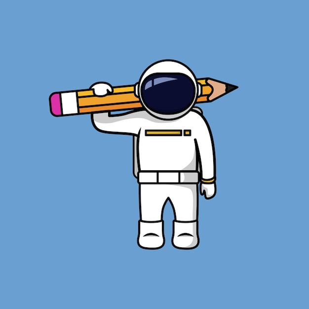 Astronauta sosteniendo un lápiz grande de regreso a la escuela ilustración de vecto de dibujos animados | Vector Premium Astronauta sosteniendo un lápiz grande de regreso a la escuela ilustración de vecto de dibujos animados | Vector Premium
