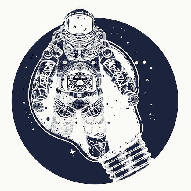 Astronauta en un tatuaje de bombilla