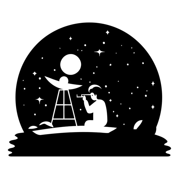 Vector astronauta con telescopio en el espacio ilustración vectorial de diseño plano