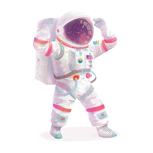 Astronauta tocando el fondo blanco con acuarela 9