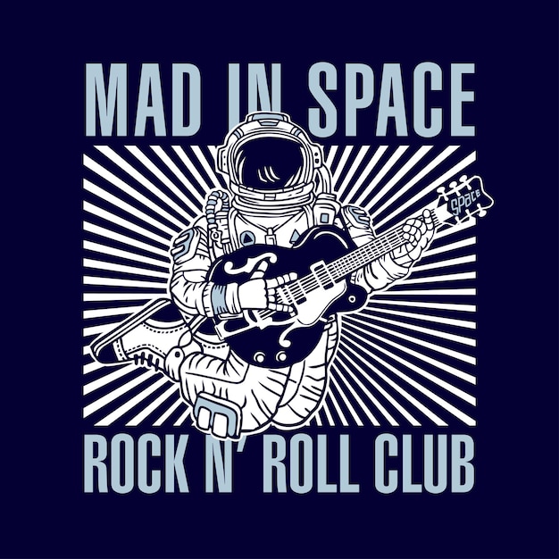 Astronauta tocando guitarra eléctrica en el espacio dibujando a mano ilustración vectorial loco en el espacio Rock N Roll