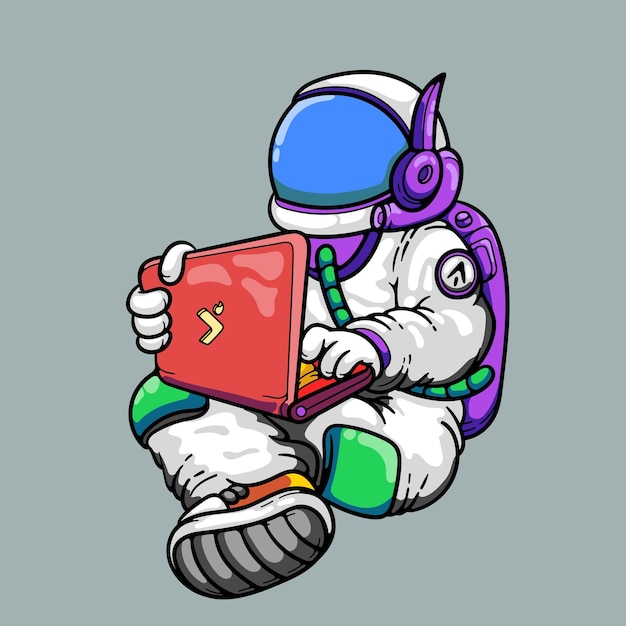 astronauta trabaja con una laptop en el vector espacial
