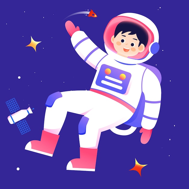 Astronauta en traje espacial trabajando en el espacio con el universo y el planeta en el día de la luna de fondo para el hombre
