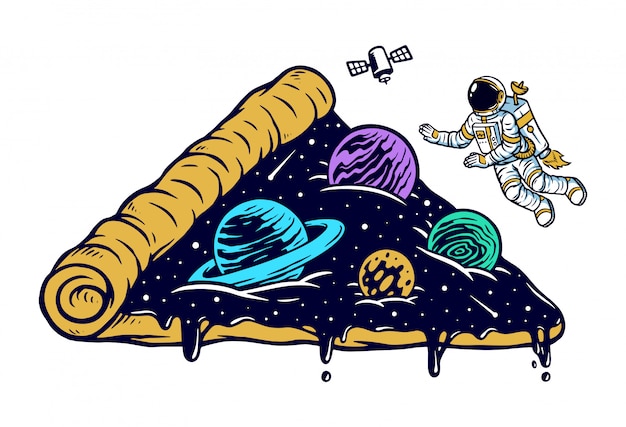 Astronauta y universo de pizza