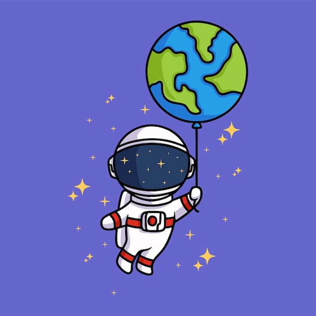 Astronauta con vector de dibujos animados de globo terrestre